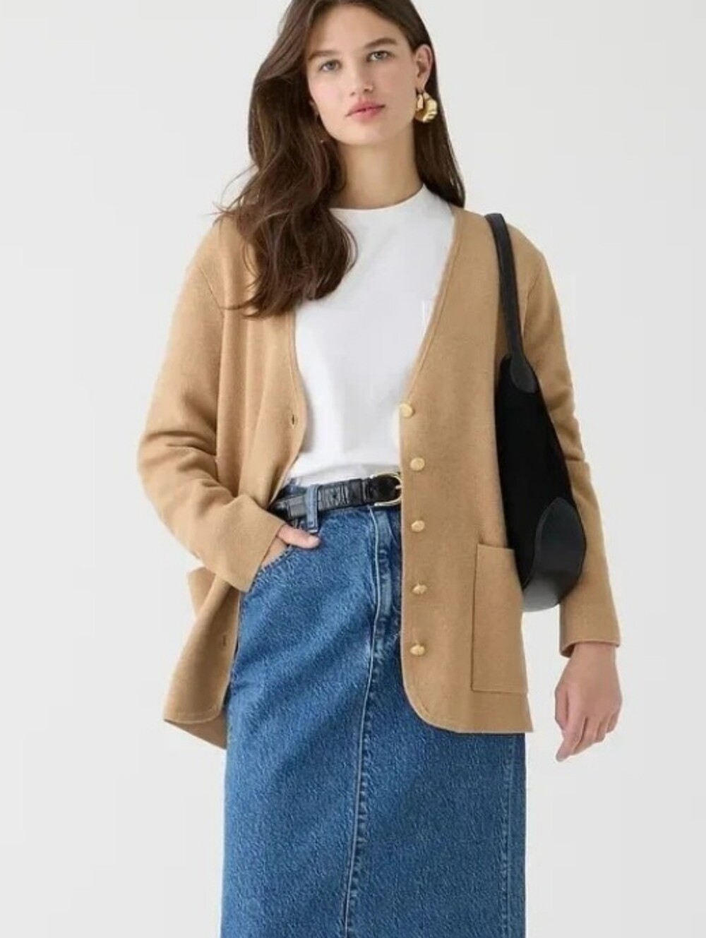 J.Crew Giselle V-neck Sweater-Blazer in Heather Khaki Knit Cardigan Small